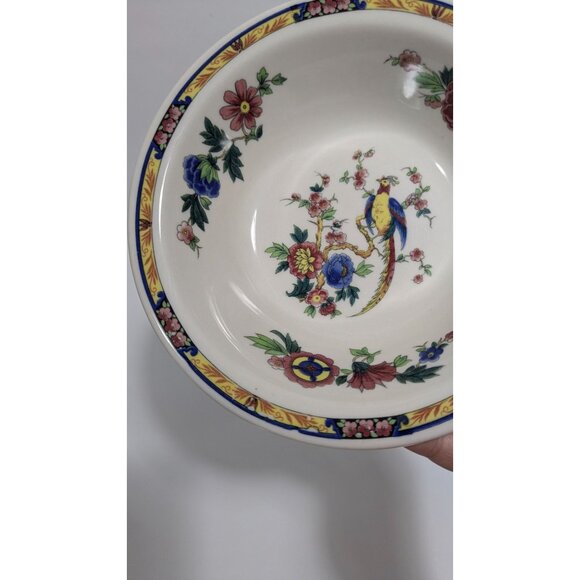 Syracuse China Dewitt Clinton Pilgrim 6" Rim Cereal Bowl Floral Bird Vintage USA - Picture 5 of 11